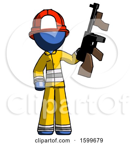 Blue Firefighter Fireman Man Holding Tommygun by Leo Blanchette