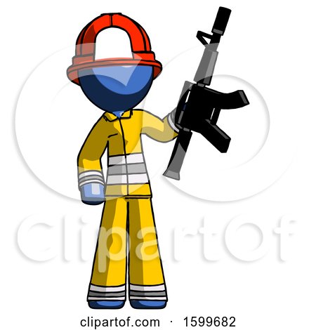 Blue Firefighter Fireman Man Holding Automatic Gun by Leo Blanchette