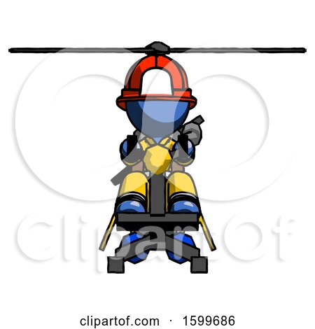 Blue Firefighter Fireman Man Flying in Gyrocopter Front View by Leo Blanchette