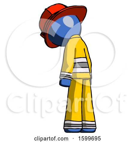 Blue Firefighter Fireman Man Depressed with Head Down, Back to Viewer, Left by Leo Blanchette