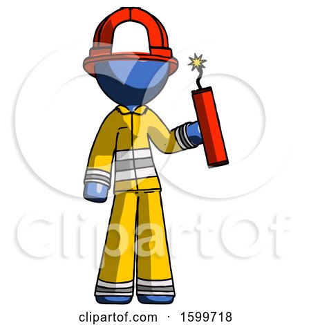 Blue Firefighter Fireman Man Holding Dynamite with Fuse Lit by Leo Blanchette