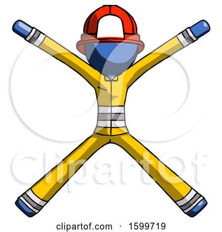 Blue Firefighter Fireman Man with Arms and Legs Stretched out by Leo Blanchette