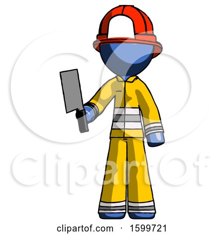 Blue Firefighter Fireman Man Holding Meat Cleaver by Leo Blanchette