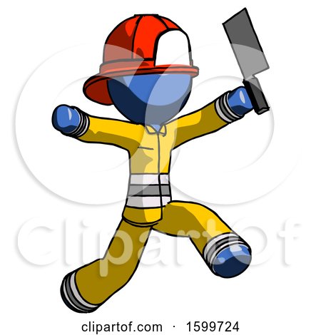Blue Firefighter Fireman Man Psycho Running with Meat Cleaver by Leo Blanchette