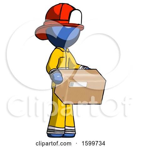 Blue Firefighter Fireman Man Holding Package to Send or Recieve in Mail by Leo Blanchette
