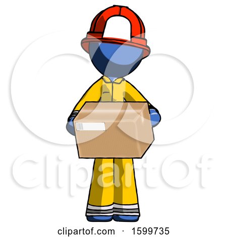 Blue Firefighter Fireman Man Holding Box Sent or Arriving in Mail by Leo Blanchette