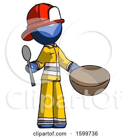 Blue Firefighter Fireman Man with Empty Bowl and Spoon Ready to Make Something by Leo Blanchette