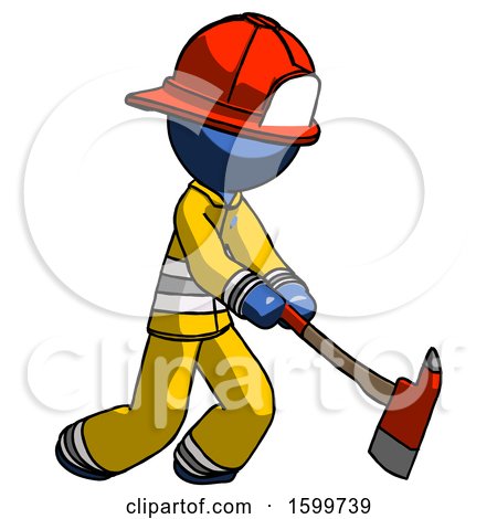 Blue Firefighter Fireman Man Striking with a Red Firefighter's Ax by Leo Blanchette