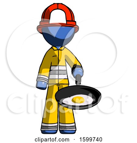 Blue Firefighter Fireman Man Frying Egg in Pan or Wok by Leo Blanchette