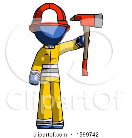 Blue Firefighter Fireman Man Holding up Red Firefighter's Ax by Leo Blanchette
