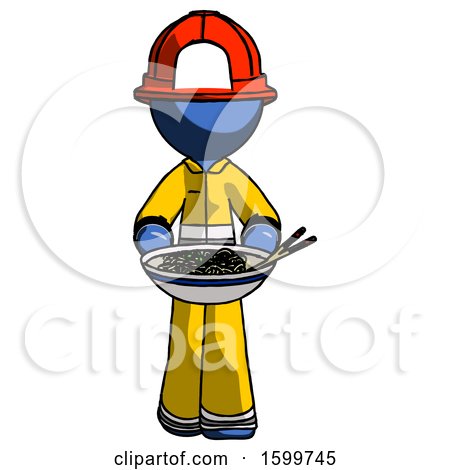 Blue Firefighter Fireman Man Serving or Presenting Noodles by Leo Blanchette