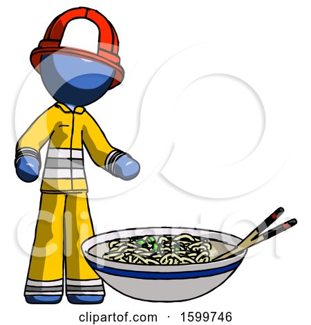Blue Firefighter Fireman Man and Noodle Bowl, Giant Soup Restaraunt Concept by Leo Blanchette