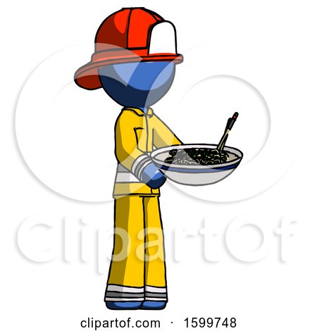 Blue Firefighter Fireman Man Holding Noodles Offering to Viewer by Leo Blanchette