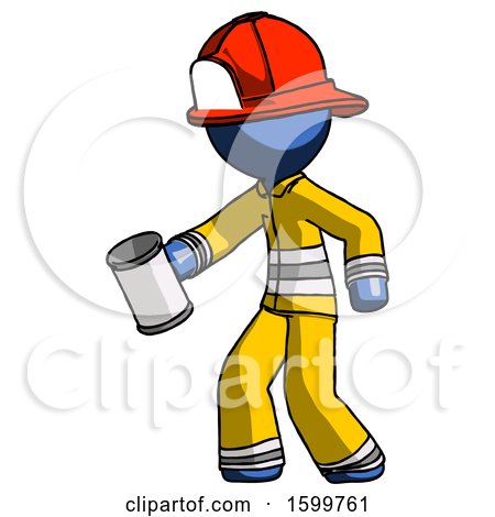 Blue Firefighter Fireman Man Begger Holding Can Begging or Asking for Charity Facing Left by Leo Blanchette