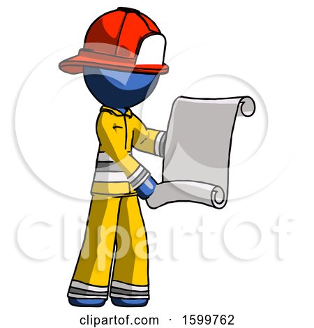 Blue Firefighter Fireman Man Holding Blueprints or Scroll by Leo Blanchette