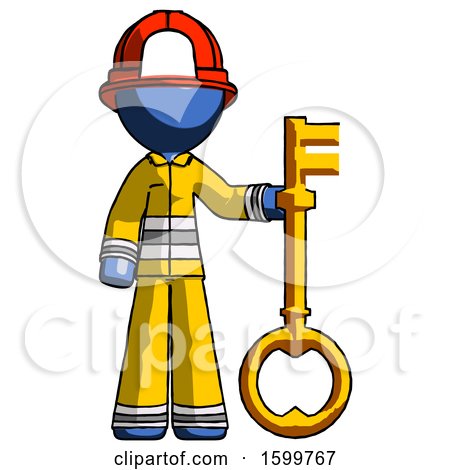 Blue Firefighter Fireman Man Holding Key Made of Gold by Leo Blanchette