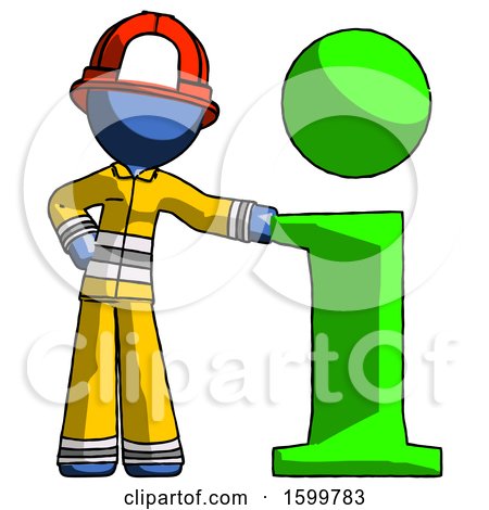 Blue Firefighter Fireman Man with Info Symbol Leaning up Against It by Leo Blanchette