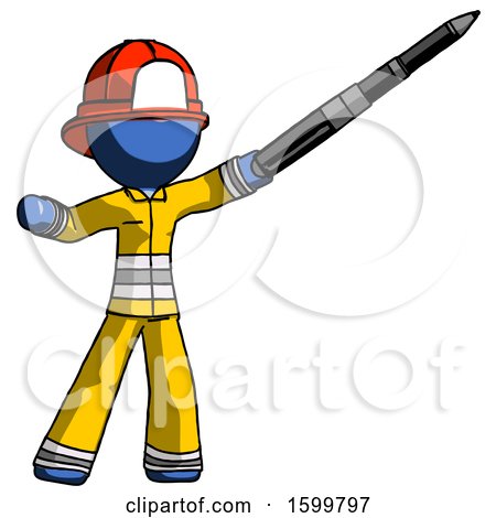 Blue Firefighter Fireman Man Demonstrating That Indeed the Pen Is Mightier by Leo Blanchette