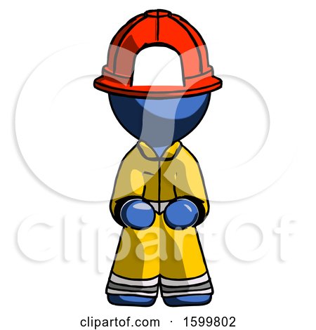 Blue Firefighter Fireman Man Squatting Facing Front by Leo Blanchette