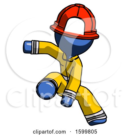 Blue Firefighter Fireman Man Action Hero Jump Pose by Leo Blanchette