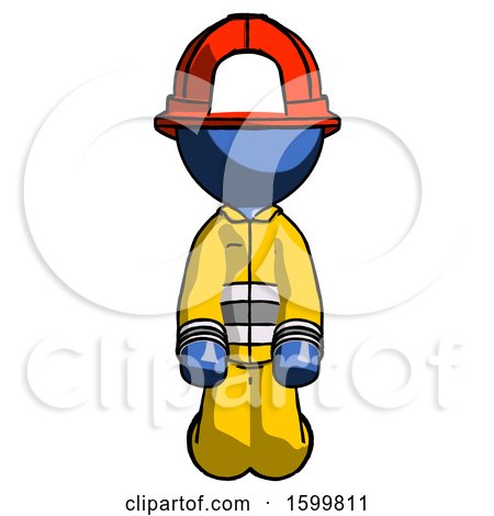Blue Firefighter Fireman Man Kneeling Front Pose by Leo Blanchette