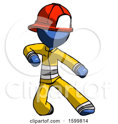 Blue Firefighter Fireman Man Karate Defense Pose Right by Leo Blanchette