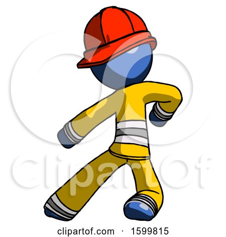 Blue Firefighter Fireman Man Karate Defense Pose Left by Leo Blanchette