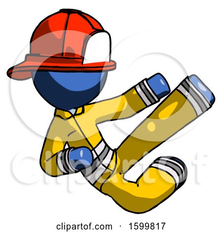 Blue Firefighter Fireman Man Flying Ninja Kick Right by Leo Blanchette