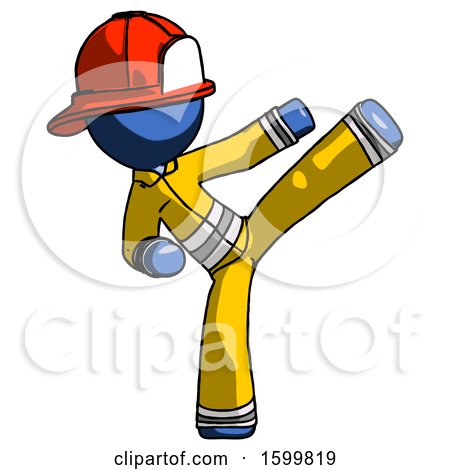 Blue Firefighter Fireman Man Ninja Kick Right by Leo Blanchette
