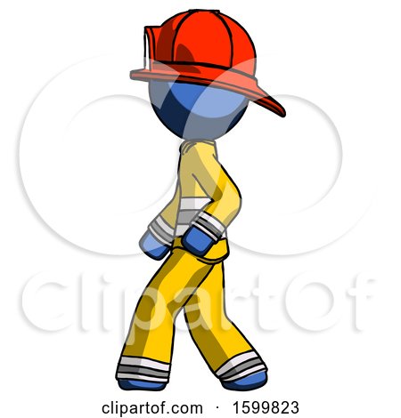 Blue Firefighter Fireman Man Walking Left Side View by Leo Blanchette