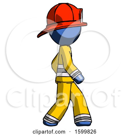Blue Firefighter Fireman Man Walking Right Side View by Leo Blanchette
