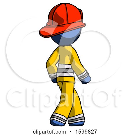 Blue Firefighter Fireman Man Walking Away Direction Right View by Leo Blanchette