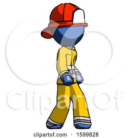 Blue Firefighter Fireman Man Walking Turned Right Front View by Leo Blanchette