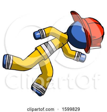 Blue Firefighter Fireman Man Running While Falling down by Leo Blanchette