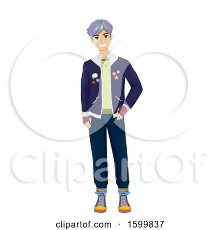 Clipart of a Teen Guy with Purple Hair, Wearing a Kpop Outfit - Royalty Free Vector Illustration by BNP Design Studio