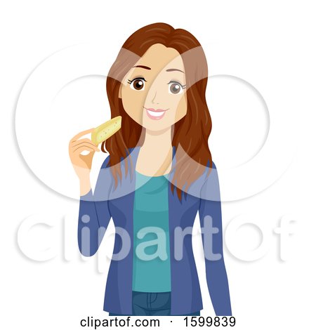 Clipart of a Teen Girl Eating Cheese - Royalty Free Vector Illustration by BNP Design Studio