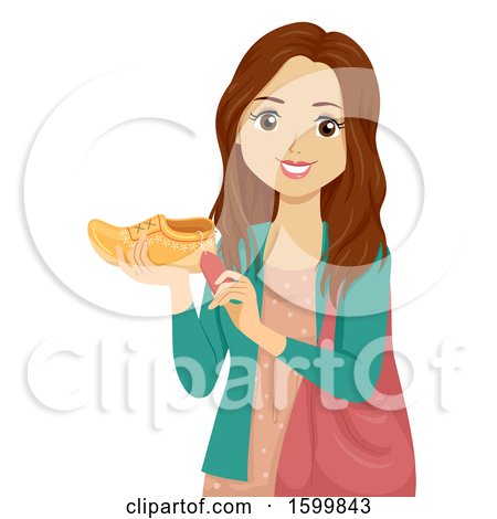 Clipart of a Teen Girl Holding a Clog Shoe Netherlands Souvenir - Royalty Free Vector Illustration by BNP Design Studio