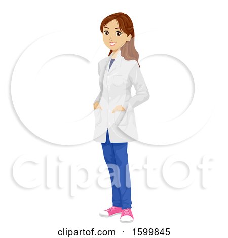 Clipart of a Teen Girl Wearing a Chemistry Lab Coat - Royalty Free Vector Illustration by BNP Design Studio