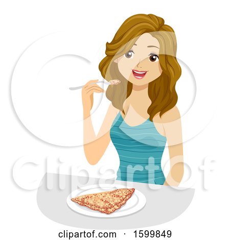 Clipart of a Teen Girl Eating a Swedish Pancake - Royalty Free Vector Illustration by BNP Design Studio