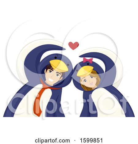Clipart of a Teen Couple Wearing Penguin Costumes and Forming a Heart - Royalty Free Vector Illustration by BNP Design Studio