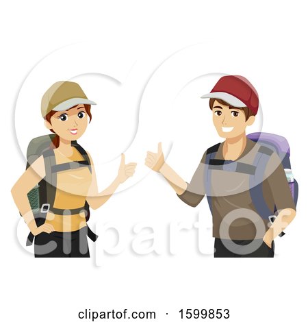 Clipart of a Teen Couple Traveleing and Giving Thumbs up - Royalty Free Vector Illustration by BNP Design Studio