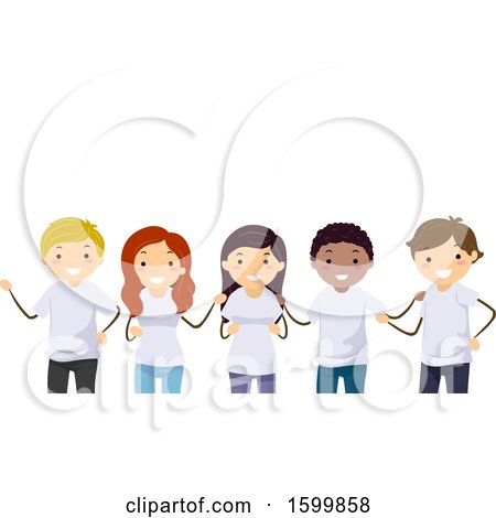 Clipart of a Group of Teenagers Wearing White Shirts - Royalty Free Vector Illustration by BNP Design Studio
