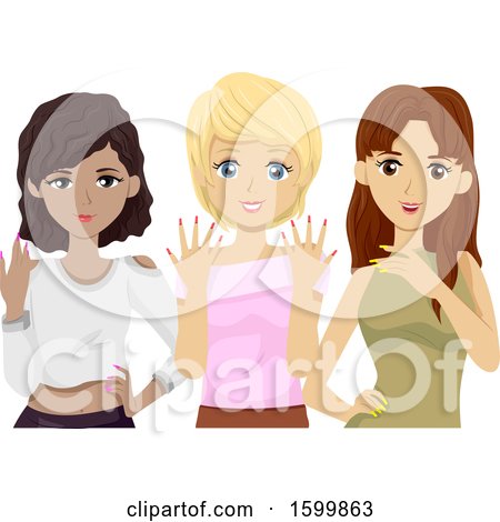 Clipart of a Group of Teen Girls with Fresh Manicures - Royalty Free Vector Illustration by BNP Design Studio