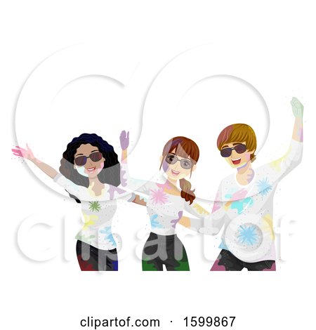 Clipart of a Group of Teenagers Covered in Holi Powder - Royalty Free Vector Illustration by BNP Design Studio