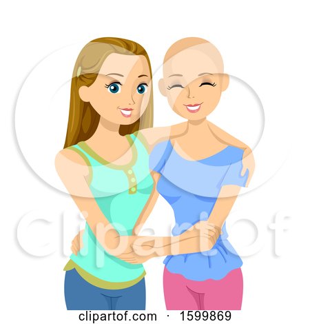 Clipart of a Teenage Girl Embracing Her Bald Friend That Has Alopecia - Royalty Free Vector Illustration by BNP Design Studio