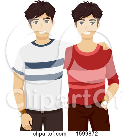 Clipart of Teen Twin Guys Wearing Different Cothes - Royalty Free Vector Illustration by BNP Design Studio