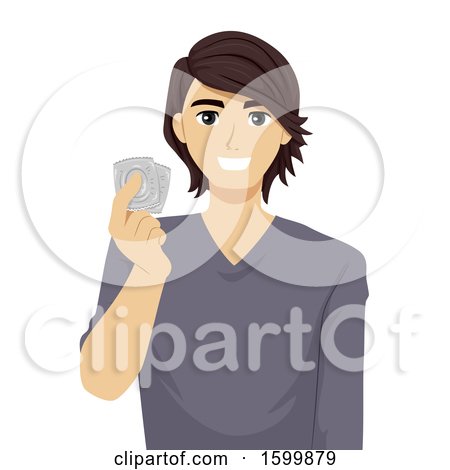 Clipart of a Teen Guy Holding Condoms| Royalty Free Vector Illustration by BNP Design Studio