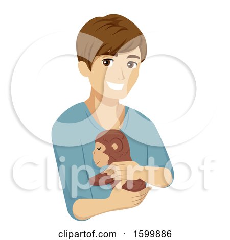 Clipart of a Teen Guy Carying for a Rescued Monkey - Royalty Free Vector Illustration by BNP Design Studio