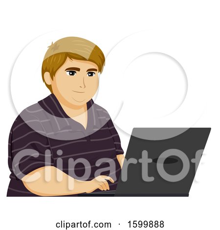 Clipart of a Chubby Teen Guy Using a Laptop Computer - Royalty Free Vector Illustration by BNP Design Studio