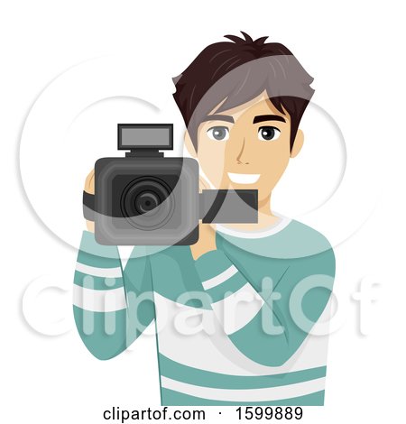 Clipart of a Teen Guy Filming with a Video Camera - Royalty Free Vector Illustration by BNP Design Studio